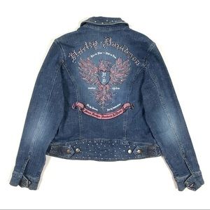 Harley Davidson jean jacket wings stud rhinestones